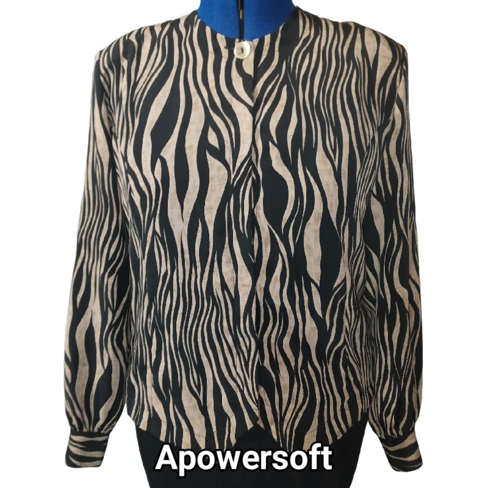 Vintage Zebra Print Blouse — 80s Style — Size M